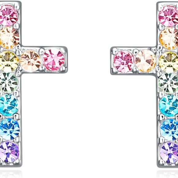 Jewelry - Cross Stud Earrings for Women Cubic Zirconia Brass Hypoallergenic Gift Box